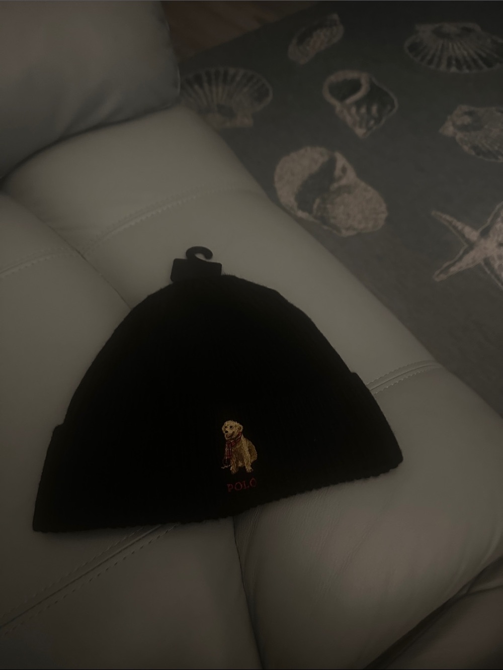 Polo by Ralph Lauren Black Knit Dog Beanie with Embroidered Puppy